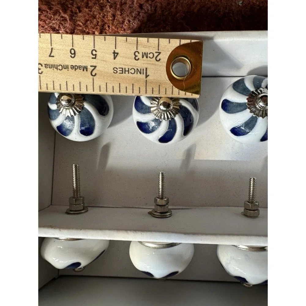 NIB Blue Cream White Ceramic Drawer Pulls Knobs Made In India Boho Hippie‎